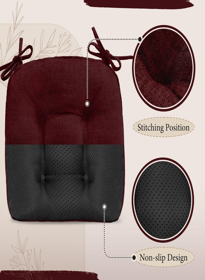 Cozyide Chair Cushions for Dining Chairs, 17" x 17" Non-Slip Kitchen Chair Pads with Adjustable Ties, Indoor Chair Cushions for Dining Room, Burgundy (Pack of 2) - Image 3