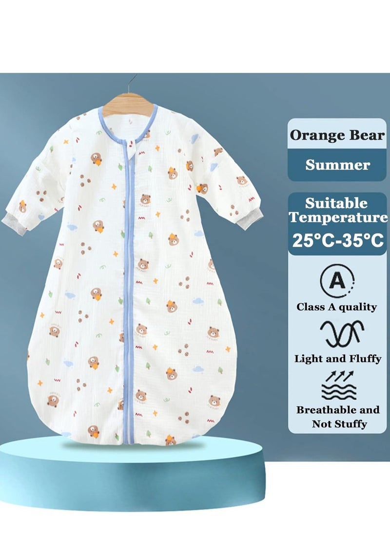 Rightsure 0.5 TOG Baby Sleeping Bag, 100% Cotton Baby Sleeping Bag, Double Zipper Gauze Baby Sleeping Bag Long Sleeve, Baby Wearable Blanket for Babies 0-24 Months (Orange Bear, M)  - Image 2
