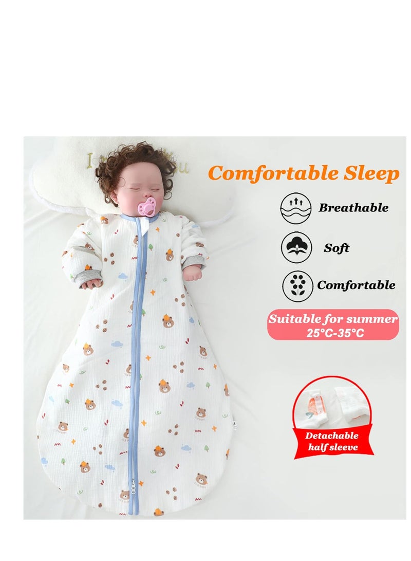 Rightsure 0.5 TOG Baby Sleeping Bag, 100% Cotton Baby Sleeping Bag, Double Zipper Gauze Baby Sleeping Bag Long Sleeve, Baby Wearable Blanket for Babies 0-24 Months (Orange Bear, M)  - Image 3