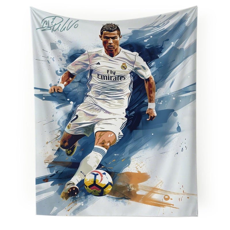 NASKY World Cup Soccer Superstar Cristiano Ronaldo Wall Tapestry For Teens Fans Bedroom Wall Hanging Decoration Wall Poster Decor Fabric-Printed Decor Wall Hanging Tapestry HD Fade-Resistant Polyester Wall - Image 1