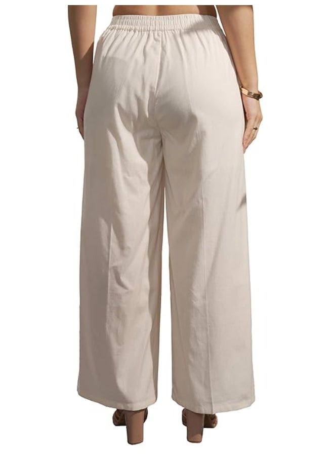 فيشود بنطال نسائي بطابع عرقي من Vishudh | قصة عادية | قطعة سفلية تقليدية مريحة (مقاس M) - أبيض مائل للصفرة - Image 2