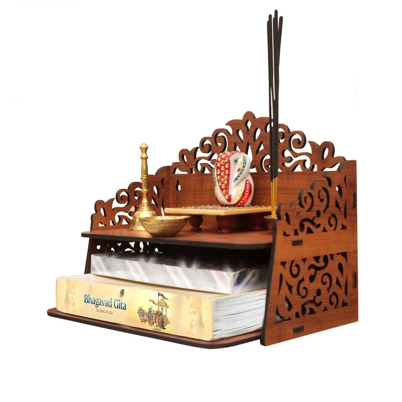 BerryBox Wood Hand Crafted Om Pattern Home Temple for Puja Temple for Home and Office l Puja Mandir l Wooden Mandir l Puja Shelve | Puja Stand (Design 6) - Image 2