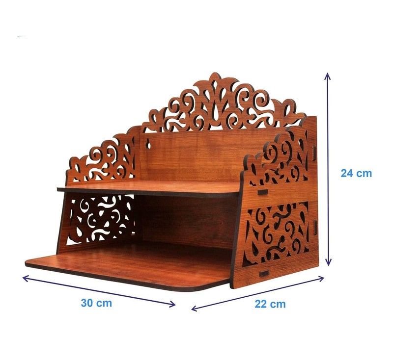 BerryBox Wood Hand Crafted Om Pattern Home Temple for Puja Temple for Home and Office l Puja Mandir l Wooden Mandir l Puja Shelve | Puja Stand (Design 6) - Image 4