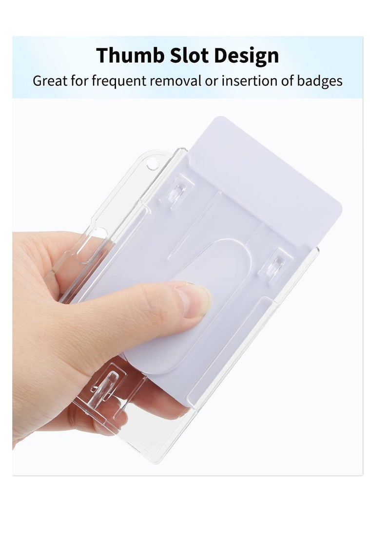 SOLARAE حامي بطاقات، حامل شارة أفقي لبطاقتين مع فتحة للإبهام، غلاف شفاف صلب من مادة PC لحماية بطاقات الهوية، بطاقات الائتمان، رخص القيادة والتصاريح - Image 3