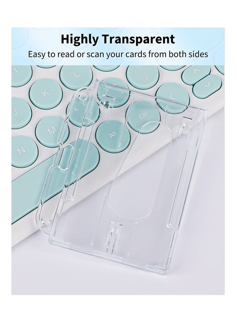 SOLARAE حامي بطاقات، حامل شارة أفقي لبطاقتين مع فتحة للإبهام، غلاف شفاف صلب من مادة PC لحماية بطاقات الهوية، بطاقات الائتمان، رخص القيادة والتصاريح - Image 4