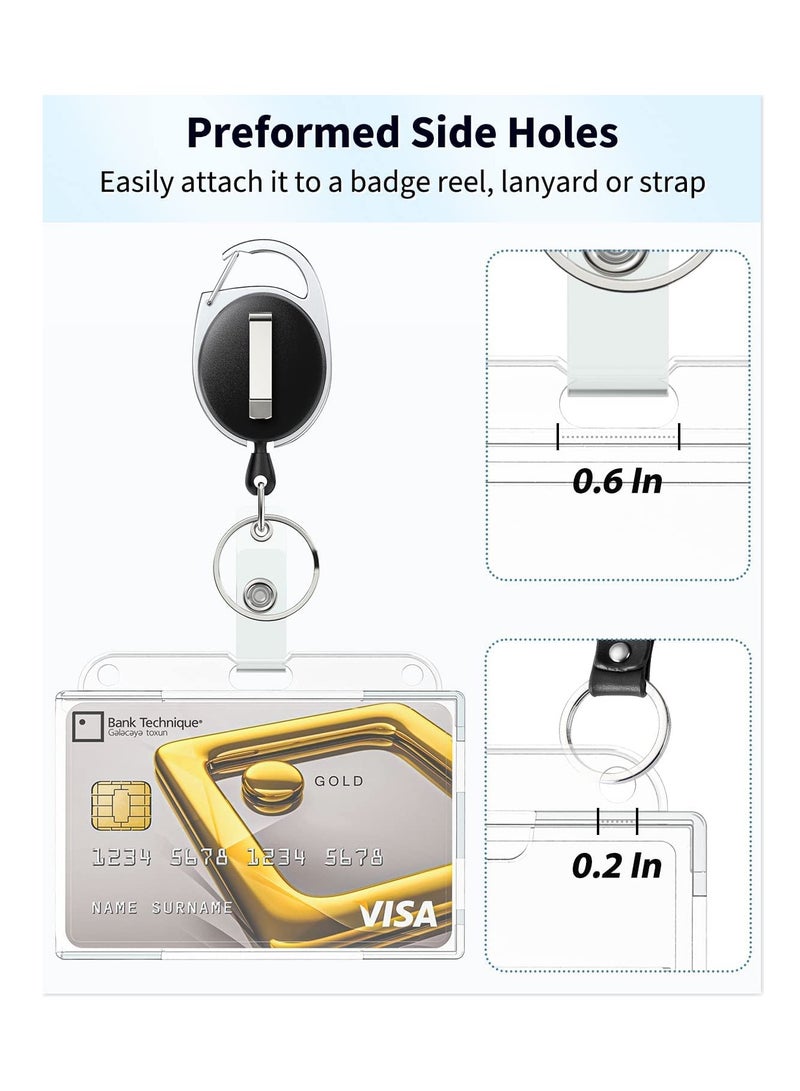 SOLARAE حامي بطاقات، حامل شارة أفقي لبطاقتين مع فتحة للإبهام، غلاف شفاف صلب من مادة PC لحماية بطاقات الهوية، بطاقات الائتمان، رخص القيادة والتصاريح - Image 5