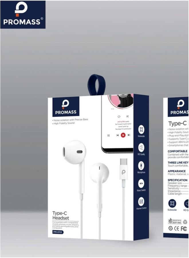 بروماس سماعة سلكية بمنفذ Type C باللون الأبيض تدعم جميع الأجهزة - Image 1