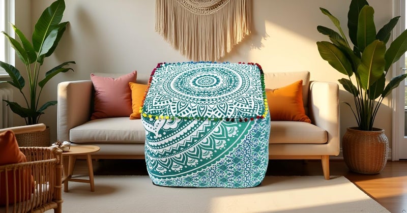 CRAFT KALA غطاء وسادة طاولة مربعة ذات تصميم ماندالا من ، بحجم 18×18×14 بوصة، بألوان متعددة. - Image 5