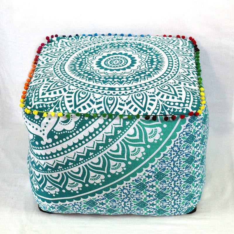 CRAFT KALA غطاء وسادة طاولة مربعة ذات تصميم ماندالا من ، بحجم 18×18×14 بوصة، بألوان متعددة. - Image 1