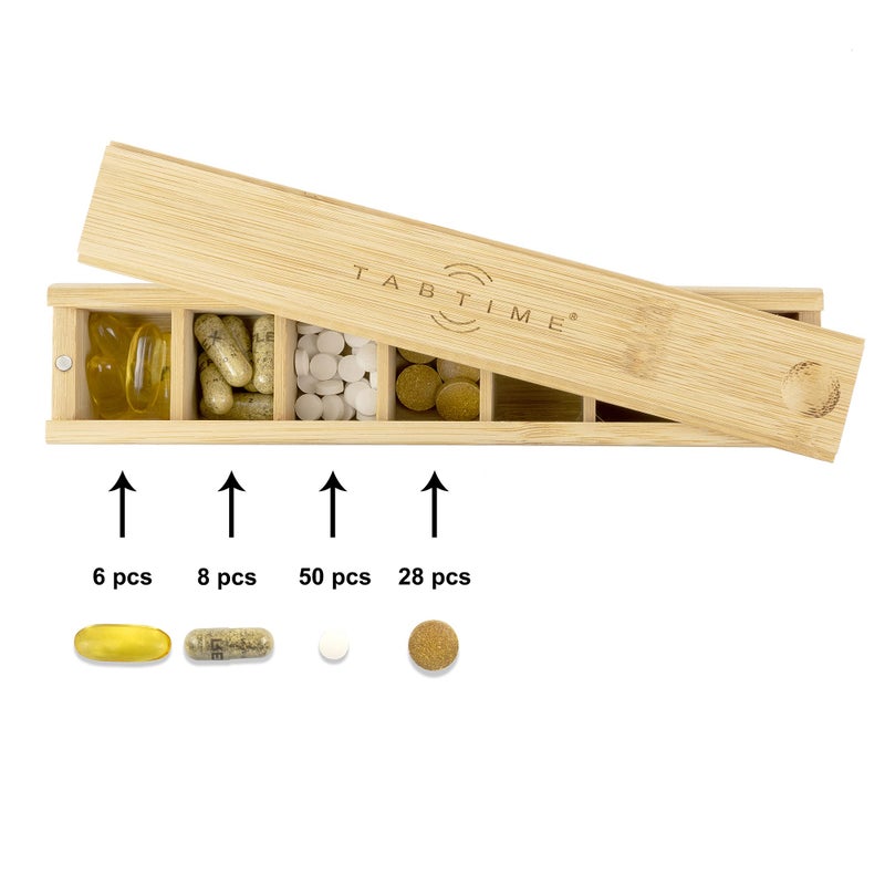 TabTime Bamboo Weekly Pill Organizer, 7 Day Tablet Organizer, Perfect as a Vitamin or Supplement Organizer - Image 3