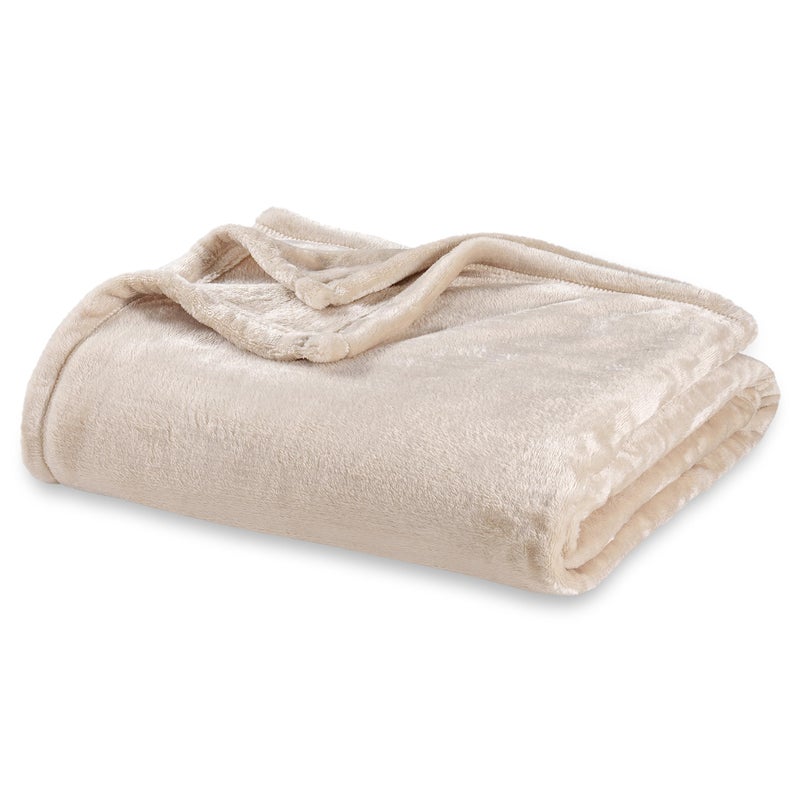 Berkshire Blanket Classic VelvetLoftÂ® Solid Bed Blanket, Twin Size Bed Blanket, Lightweight Soft Fuzzy Plush Blanket for Bed and Couch, Grain, 60x92 Inches - Image 1