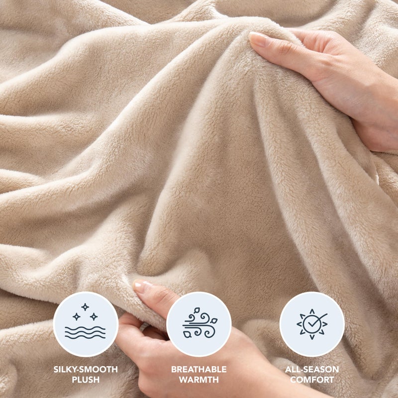 Berkshire Blanket Classic VelvetLoftÂ® Solid Bed Blanket, Twin Size Bed Blanket, Lightweight Soft Fuzzy Plush Blanket for Bed and Couch, Grain, 60x92 Inches - Image 3