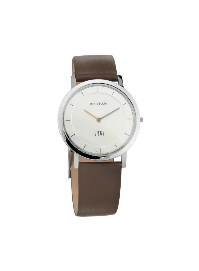 تيتان Men Analog Display Watch With Brown Leather Strap - 1595SL03