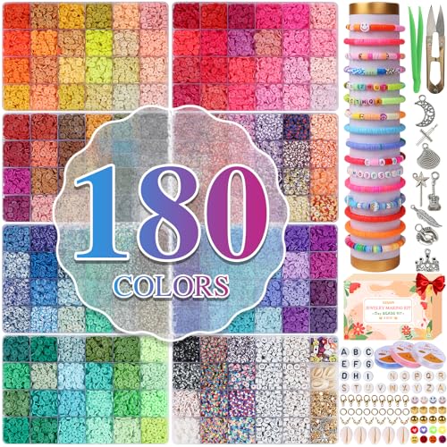 XSEINO 37300+ Pcs Clay Beads Bracelet Making Kit,8 Boxes 180 Colors Friendship Charms Kit Flat Polymer Heishi Beads with Rich Jewelry Making Accessories for Crafts Christmas Gifts - Image 1