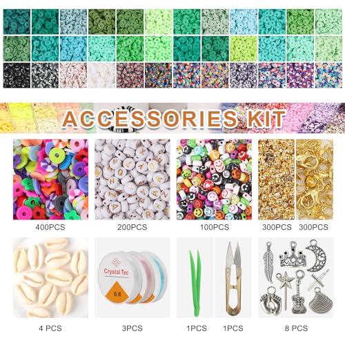 XSEINO 37300+ Pcs Clay Beads Bracelet Making Kit,8 Boxes 180 Colors Friendship Charms Kit Flat Polymer Heishi Beads with Rich Jewelry Making Accessories for Crafts Christmas Gifts - Image 3