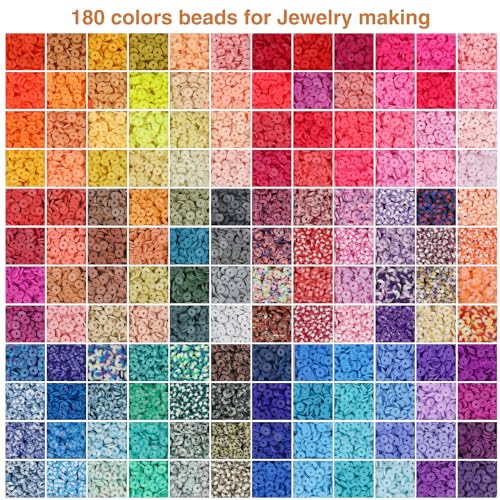XSEINO 37300+ Pcs Clay Beads Bracelet Making Kit,8 Boxes 180 Colors Friendship Charms Kit Flat Polymer Heishi Beads with Rich Jewelry Making Accessories for Crafts Christmas Gifts - Image 2