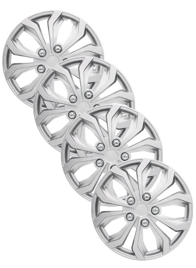EMTC Pack of 4 EM-3138 Taiwan Wheel Cover | 15" Inch | Silver Universal Nested Style  - Image 1