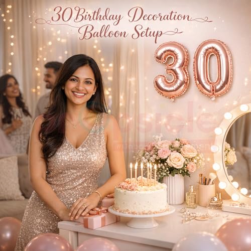 Propsicle Rose Gold Number 30 Foil Balloons 16 Inch - (Pack of 2) Thirty Birthday Decoration, 30th Anniversary, Milestone Party Backdrop, Props for Photos, Cake Table, Home or Hall Décor - Image 3