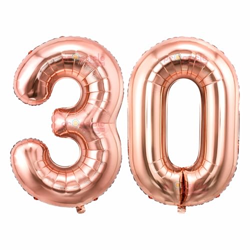 Propsicle Rose Gold Number 30 Foil Balloons 16 Inch - (Pack of 2) Thirty Birthday Decoration, 30th Anniversary, Milestone Party Backdrop, Props for Photos, Cake Table, Home or Hall Décor - Image 1