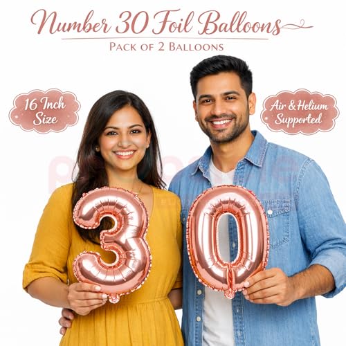 Propsicle Rose Gold Number 30 Foil Balloons 16 Inch - (Pack of 2) Thirty Birthday Decoration, 30th Anniversary, Milestone Party Backdrop, Props for Photos, Cake Table, Home or Hall Décor - Image 2