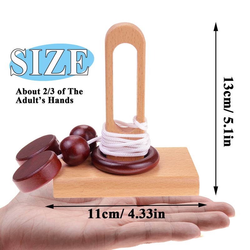 KINGOU 4 Pack Classic Wooden Rope Puzzle Set Ring Puzzles String Solution Central Brain Teaser for Adults/Kids Game - Image 2