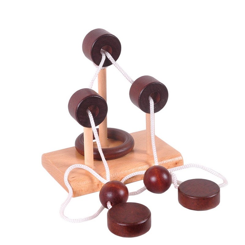 KINGOU 4 Pack Classic Wooden Rope Puzzle Set Ring Puzzles String Solution Central Brain Teaser for Adults/Kids Game - Image 4