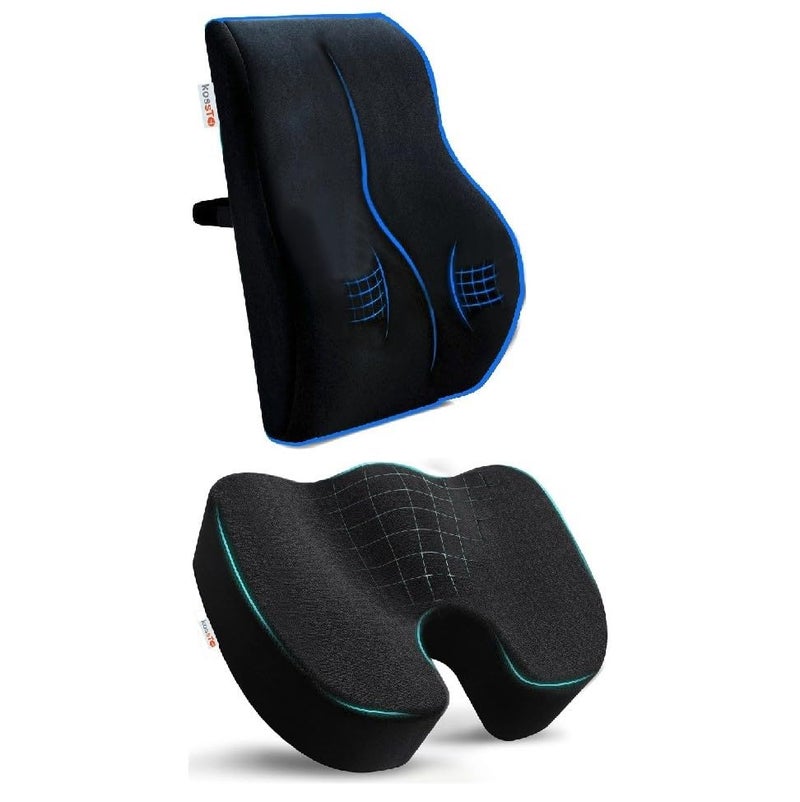 kossto Ultimate Pro Seat Cushion & Backrest Cushion Combo, Relieves Back, Coccyx Pain, Memory Foam for Orthopedic Support, Long Sitting Hours on Office/Home Chair with 2 Years Warranty (Velvet) - Image 1