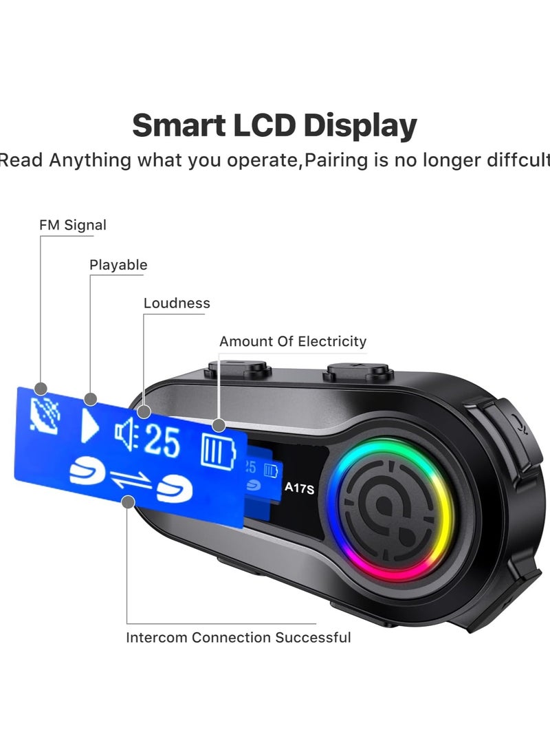 Bluetooth Motorcycle Helmet Headset for 2 Riders, Intercom Speakers with Noise Cancellation & Music Sharing, Ideal for Riding, Skiing, and Climbing.