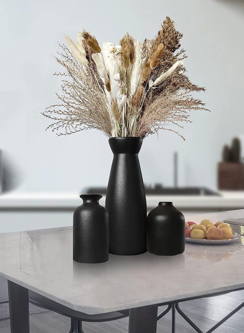 ليوكور مجموعة مزهريات سيراميك سوداء 3 لديكور منزل المزرعة، مزهرية صغيرة حديثة بوهو - Image 3
