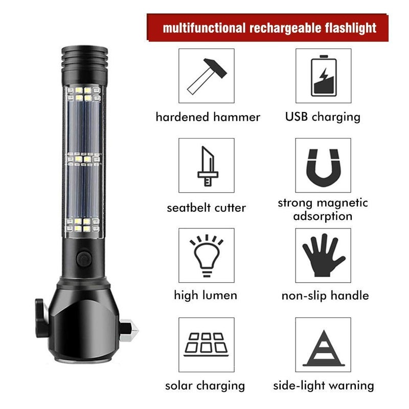 LIPSA ENTERPRISE LIPSA ENTERPRISE Aluminium 8 in 1 Mode Rechargeable Solar LED Torch Flashlight Use for Car Emergency Torch LED Tactical Flashlight for CampingHikingNight Walking  - Image 3