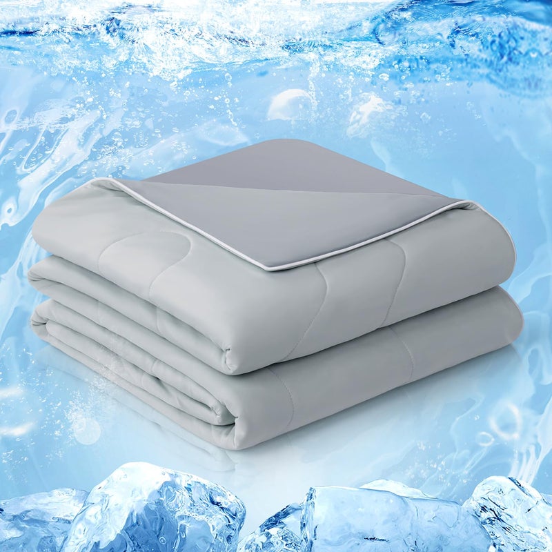 EASELAND Cooling Comforter Queen Cold Touch Fabric Absorbs Body Heat DoubleSided Cool Design Soft Fluffy Cooling Blanket for Night Sweats Hot SleeperGrey Queen90x90