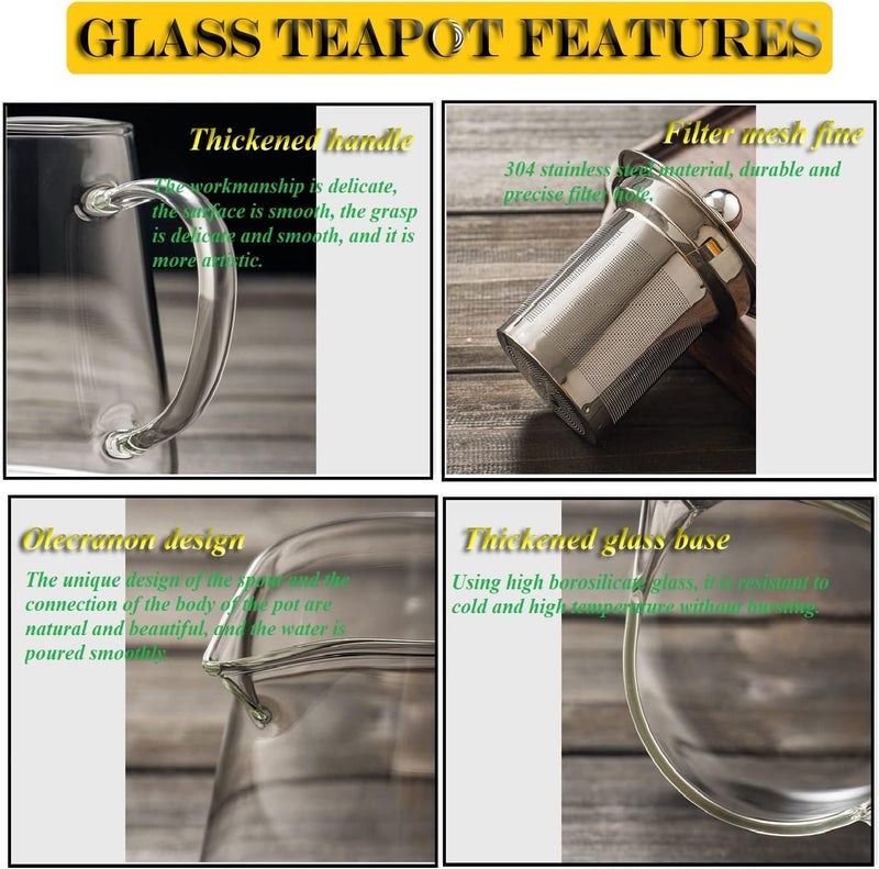 Wringo 600 ML Glass Teapot with Removable Filter Spout and Steel Lid Stovetop Safe Tea Pot Clear Glass Tea Pot for Loose Leaf Blooming Tea Round Infuser Tea Pot - Image 4
