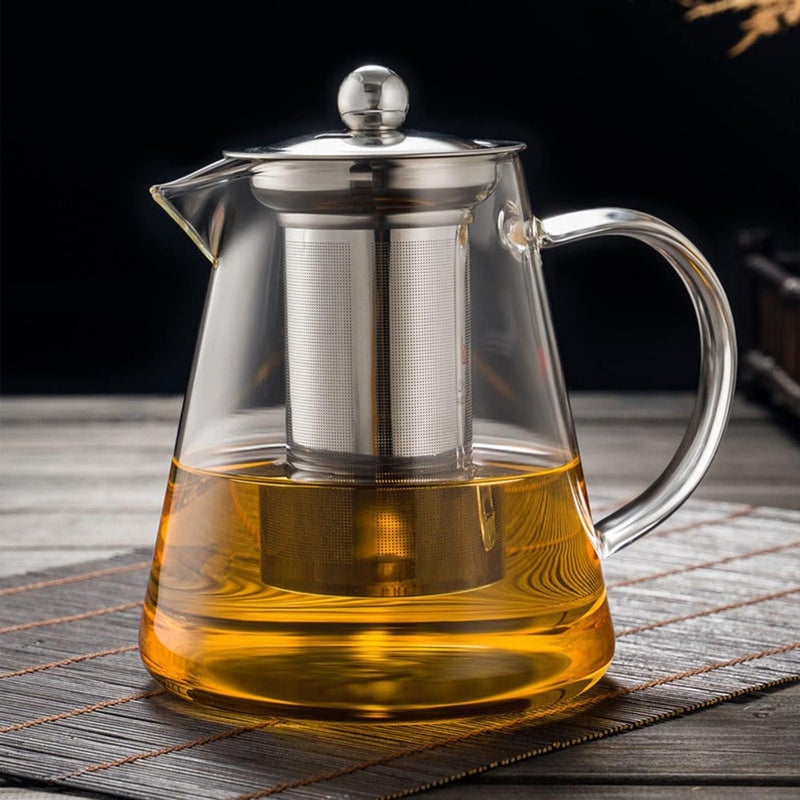 Wringo 600 ML Glass Teapot with Removable Filter Spout and Steel Lid Stovetop Safe Tea Pot Clear Glass Tea Pot for Loose Leaf Blooming Tea Round Infuser Tea Pot - Image 1