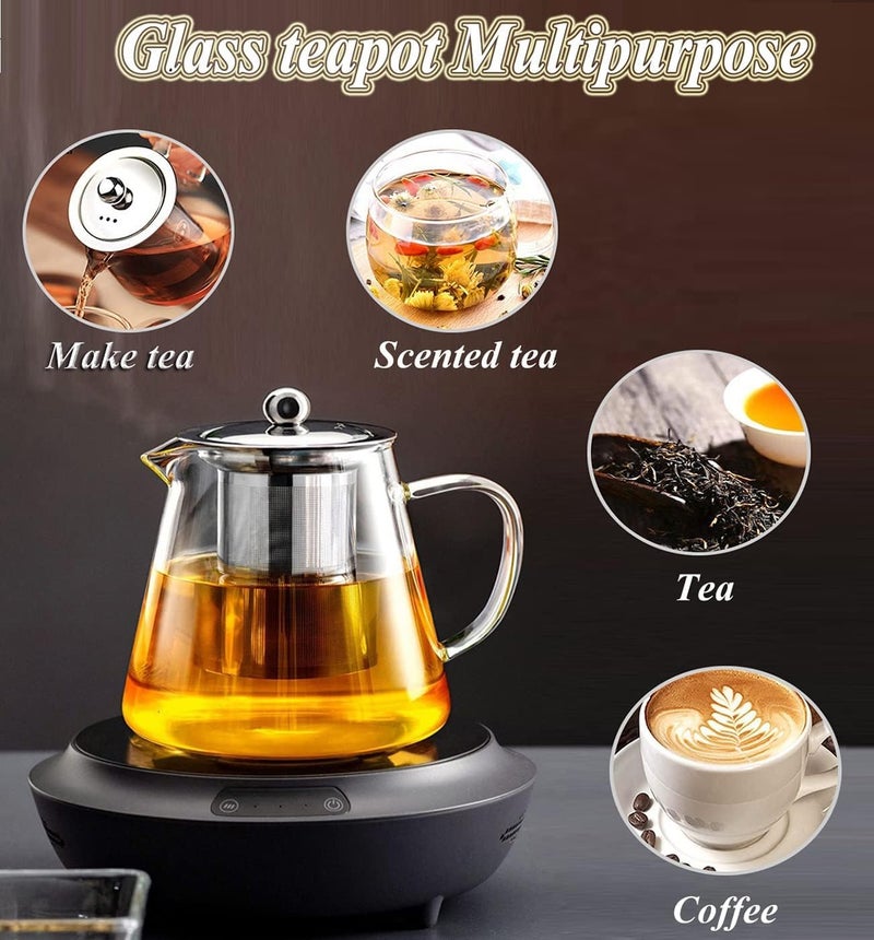 Wringo 600 ML Glass Teapot with Removable Filter Spout and Steel Lid Stovetop Safe Tea Pot Clear Glass Tea Pot for Loose Leaf Blooming Tea Round Infuser Tea Pot - Image 3