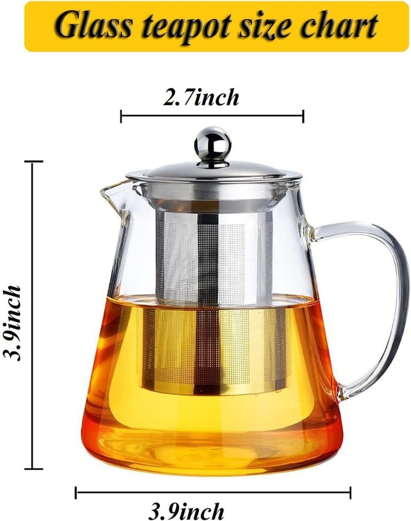 Wringo 600 ML Glass Teapot with Removable Filter Spout and Steel Lid Stovetop Safe Tea Pot Clear Glass Tea Pot for Loose Leaf Blooming Tea Round Infuser Tea Pot - Image 5