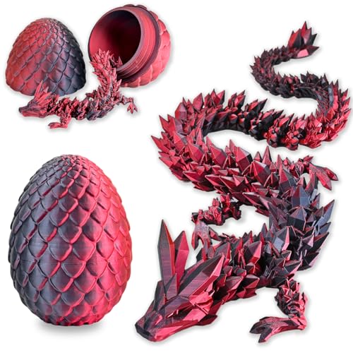 LOCYFENS 3D Printed Dragon Eggs with Dragon Inside Articulated 3D Dragon Toys with 3D Dragon Eggs Crystal Dragon Black Red - Image 1