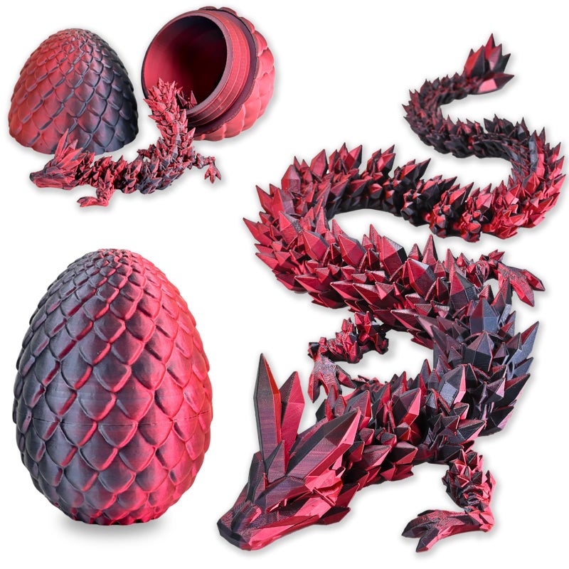 LOCYFENS 3D Printed Dragon Eggs with Dragon Inside Articulated 3D Dragon Toys with 3D Dragon Eggs Crystal Dragon Black Red - Image 2