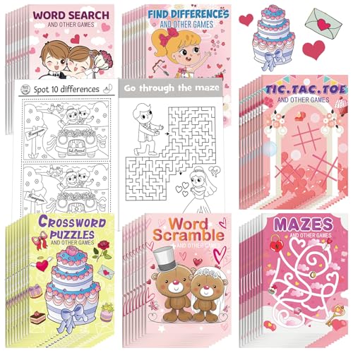 Hungdao 48 Pcs Wedding Mini Activity Books Bulk for Girls Boys Wedding Games Mini Fun and Games Challenging Activities Wedding Day Mini Activity Books for Table Reception - Image 1