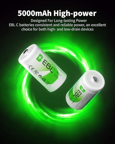 EBL Rechargeable C Batteries 5000mAh Ni-MH C Size Battery, Pack of 8 - Image 2