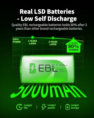 EBL Rechargeable C Batteries 5000mAh Ni-MH C Size Battery, Pack of 8 - Image 4
