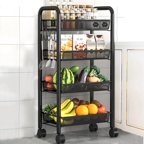 LiveCool Mesh Vegetable Stand Steel,4 Tier Onion Potato Rack for Storage, Metal Kitchen Trolley with Wheels, Trolley Rack for Kitchen, Living Room, Bedroom, Black (KT02-B4) - Image 1