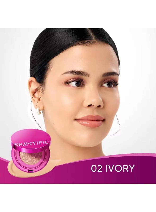 SKINTIFIC 02 ivory cover Glow Perfect Cushion Foundation Full Coverage Instant glowing finish - Image 2
