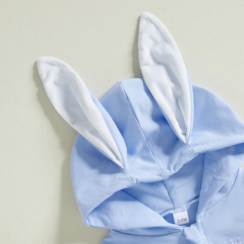 BemeyourBBs Newborn Baby Boy Girl Easter Outfit Bunny Ear Hoodie Romper Long Sleeve Jumpsuit Infant Spring Clothes (Little Bunny Blue, 3-6 Months) - Image 4