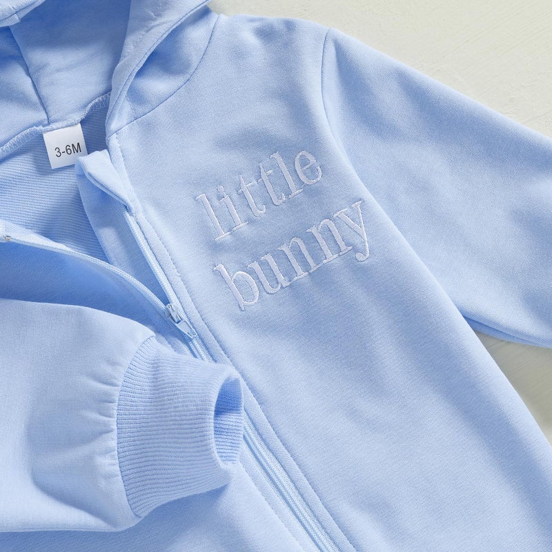 BemeyourBBs Newborn Baby Boy Girl Easter Outfit Bunny Ear Hoodie Romper Long Sleeve Jumpsuit Infant Spring Clothes (Little Bunny Blue, 3-6 Months) - Image 5