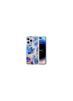 Case for Apple iPhone 13 Romantique Floral Design Fashion Flower Compatible with MagSafe & Wireless Charging Cover BLUE