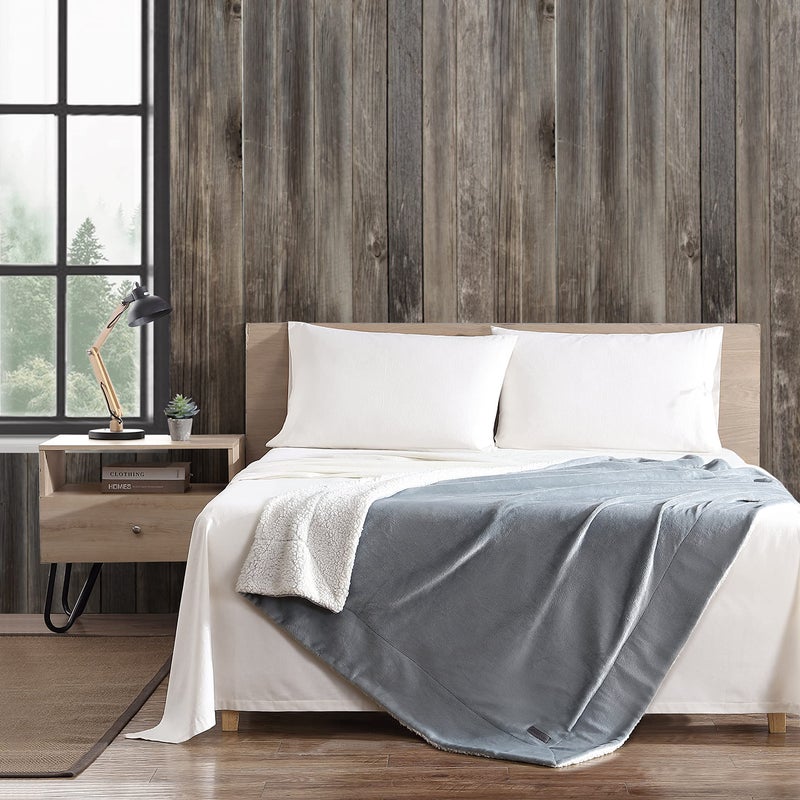 Eddie Bauer Eddie Bauer  Queen Blanket Soft Fleece Bedding with Sherpa Reverse Plush Home Decor Chrome Grey Queen 