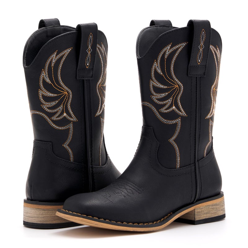 vodvob Kids Western Cowboy Boots for Boys Girls Square Toe Cowgirl Boots Mid Calf Riding Shoes with Zipper (Little Kid/Big Kid) - Image 3