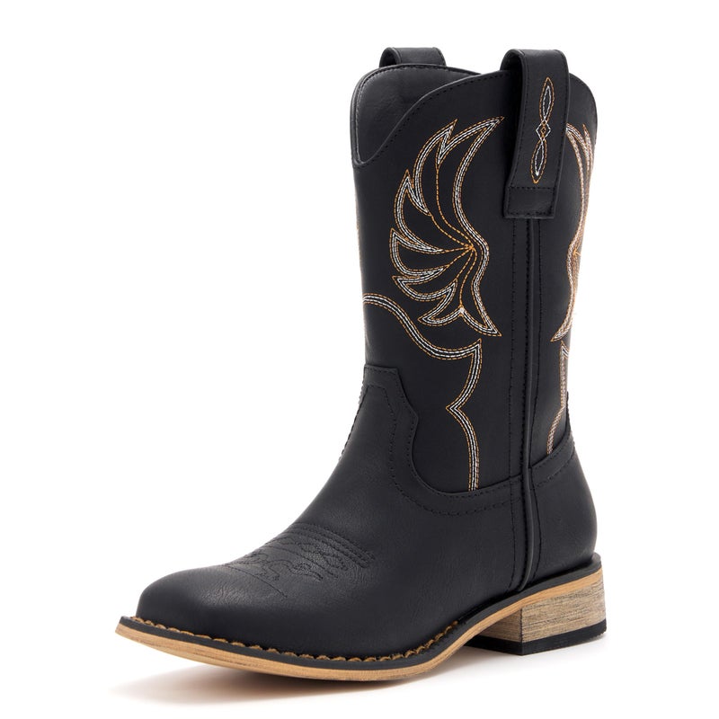 vodvob Kids Western Cowboy Boots for Boys Girls Square Toe Cowgirl Boots Mid Calf Riding Shoes with Zipper (Little Kid/Big Kid) - Image 1