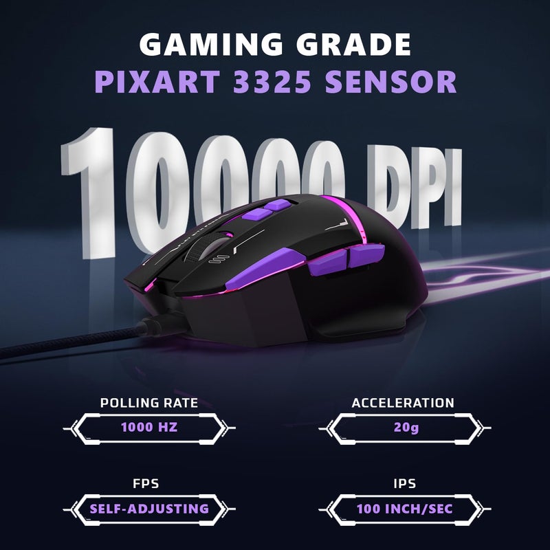 EvoFox Performance Series Banshee Rechargeable Wireless Gaming Mouse (2.4G+BT+Wired), Lag Free Hyper Connect-Pixart3325 Sensor, Upto 1000Hz Polling Rate & 10000DPI, 8 Programmable Buttons, Comprehensive Software - Image 3