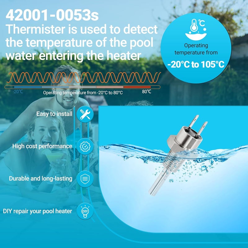 Funmit 42001-0053S Heater Thermistor Stainless Steel Replacement Part for Pentair Sta-Rite MasterTemp Max-E-Therm Pool and Spa Heater Elecrical System - Image 4